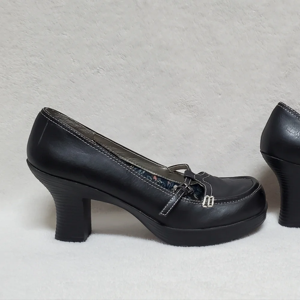 VINTAGE 90s Maurices Black Vegan Leather Platform Chunky Heel Maryjane Shoes 10